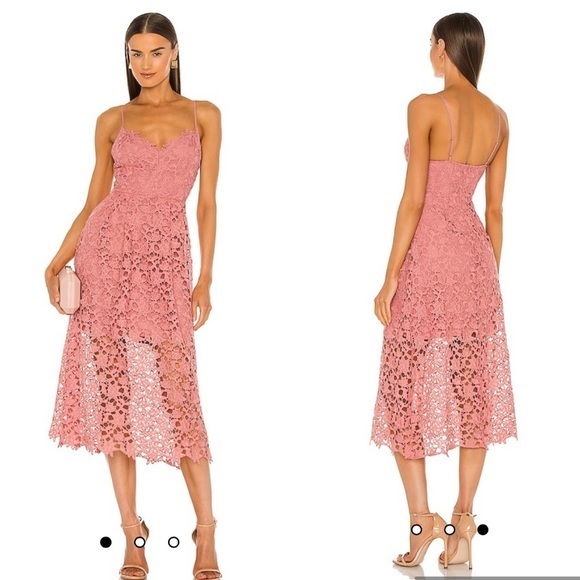ASTR Pink Mauve Floral Lace A-Line Midi Dress - Picture 1 of 12